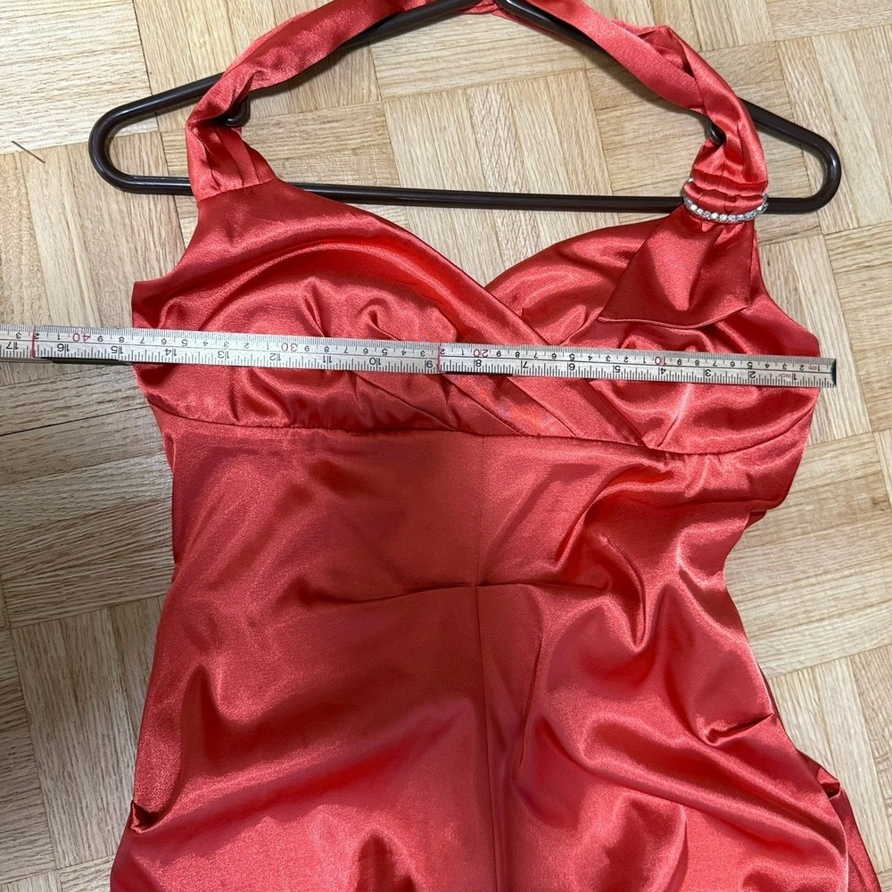 VTG Le Chateau Red Satin Halter Ruched Cocktail Dress Rhinestone Detail S CANADA - Picture 10 of 11